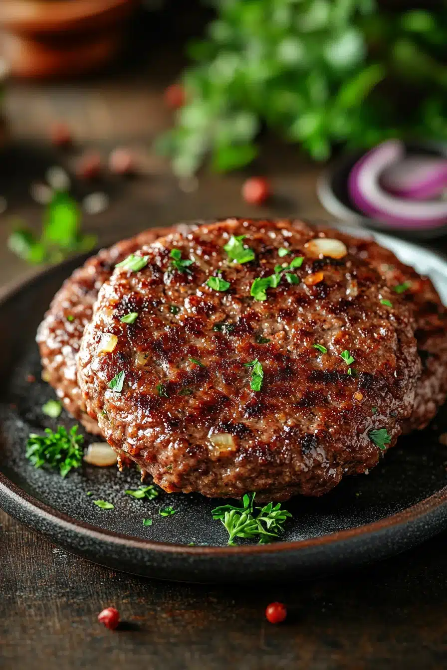Close-up of high protein beef patties with a clean background