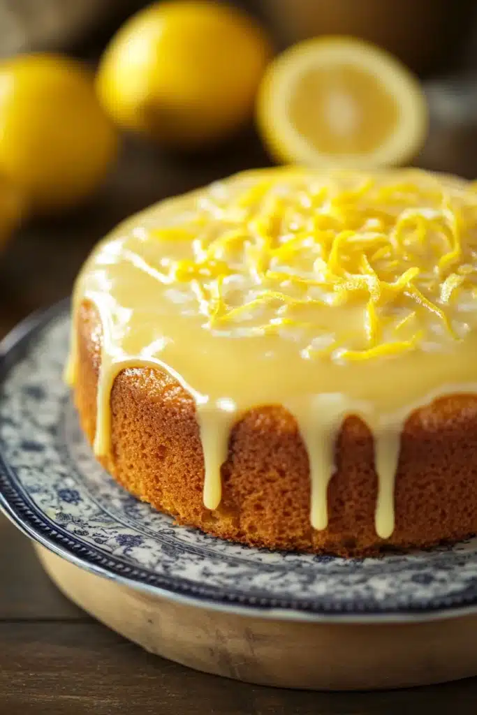 Close-up of a lemon cake with lemon yogurt on a clean background