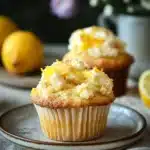 Close-up of freshly baked muffin allo yogurt e limone with a golden crust on a clean background.