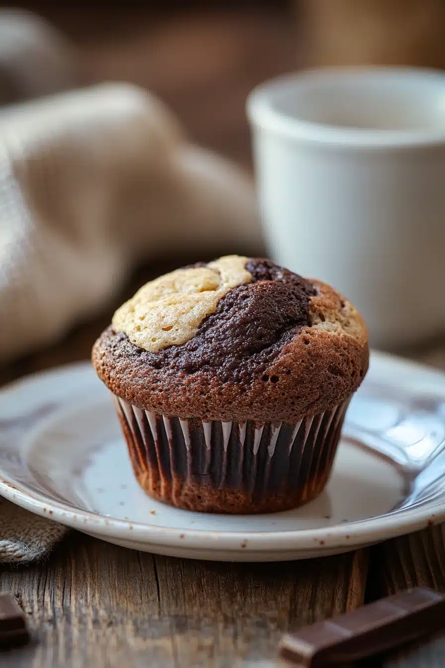Close-up of muffin bicolore allo yogurt with a clean background