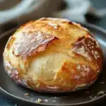 Golden-brown no knead bread with crispy crust made in air fryer