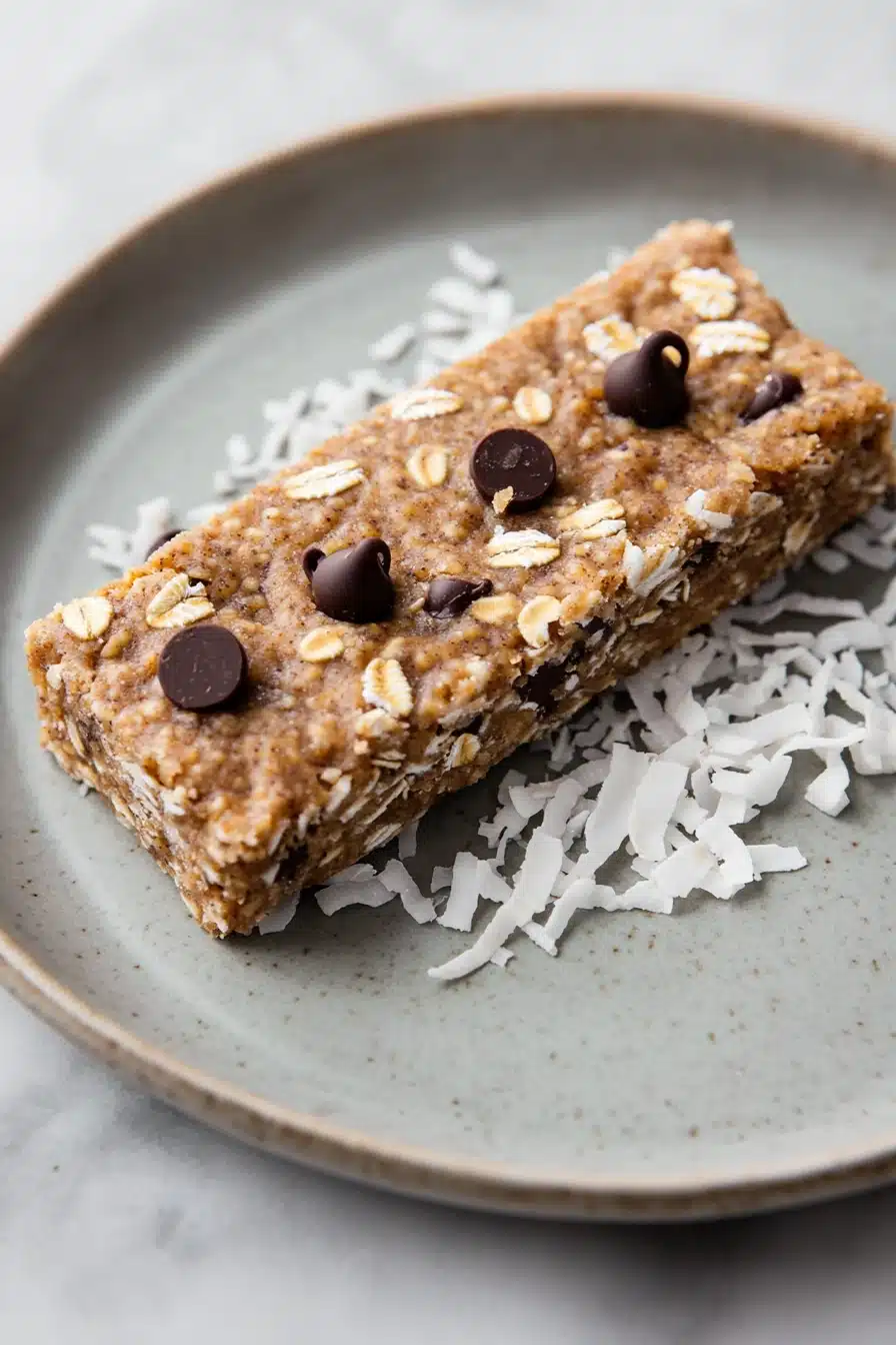 Close-up of nut free cookie dough protein bar with a clean background