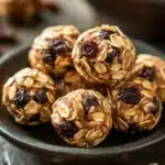 Close-up of oatmeal cookie energy bites on a clean white background