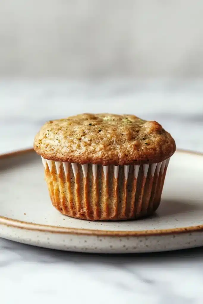 Close-up of paleo banana zucchini muffin with a warm, inviting texture