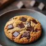 Close-up of a peanut butter cookie with chocolate chip on a clean background