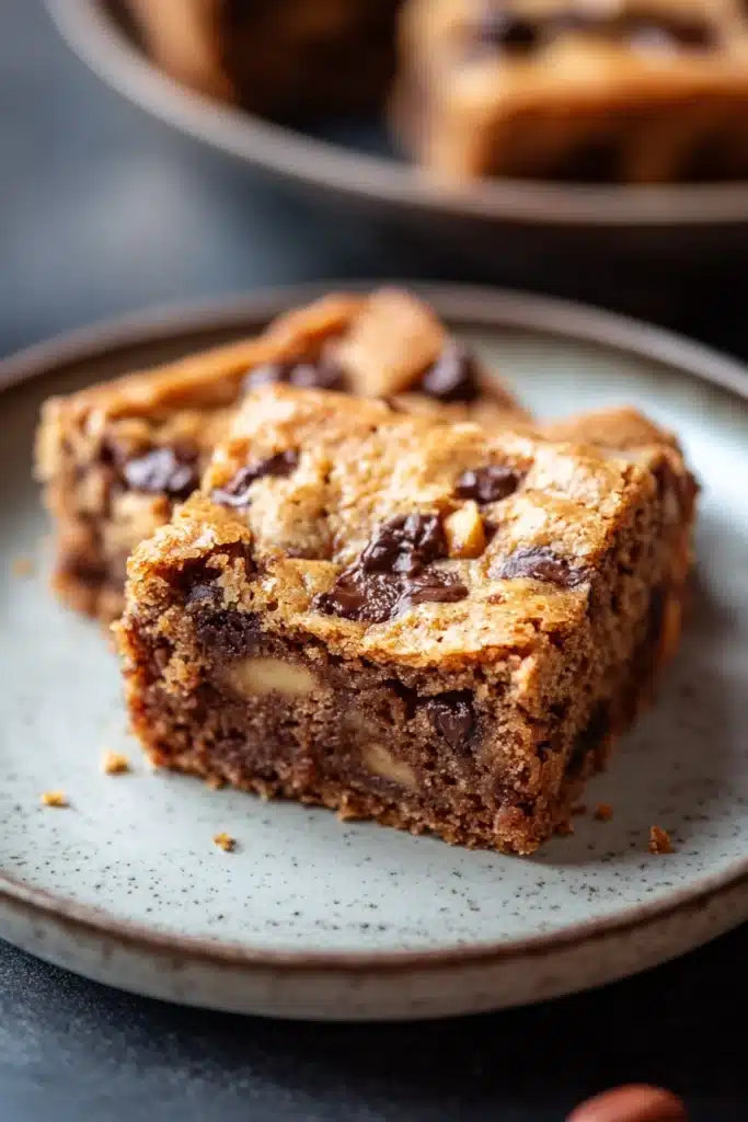 Close-up of peanut butter greek yogurt banana bread muffin bars with a clean background