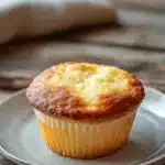 Close-up of plain yogurt muffins on a wooden board with a clean background