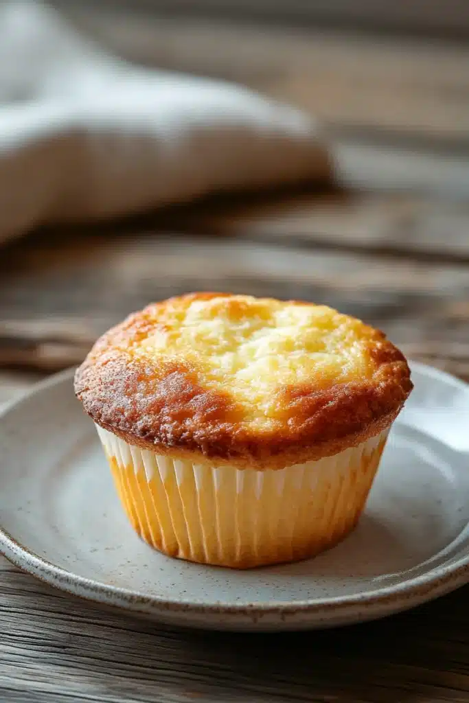 Close-up of plain yogurt muffins on a wooden board with a clean background