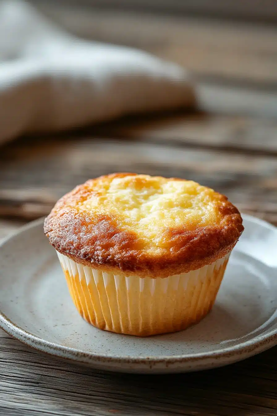 Close-up of plain yogurt muffins on a wooden board with a clean background