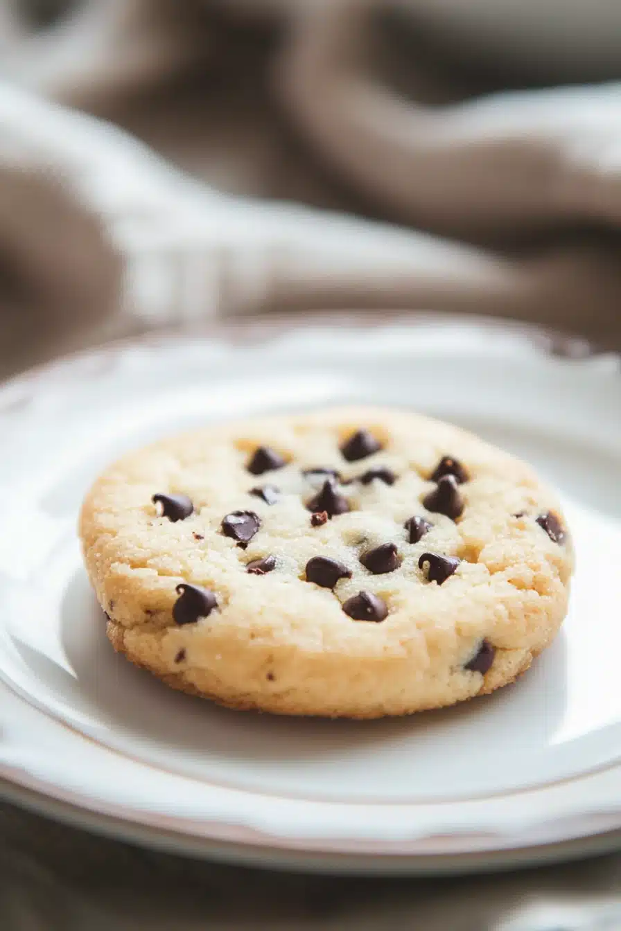 Close-up of shortbread cookie chocolate chip with a clean background and warm lighting.