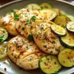 Close-up of slow cooker chicken with zucchini in a creamy sauce