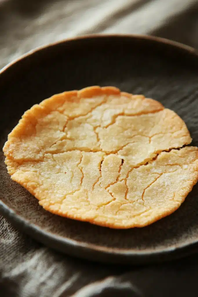 Close-up of thin and crispy cookies on a clean white background.