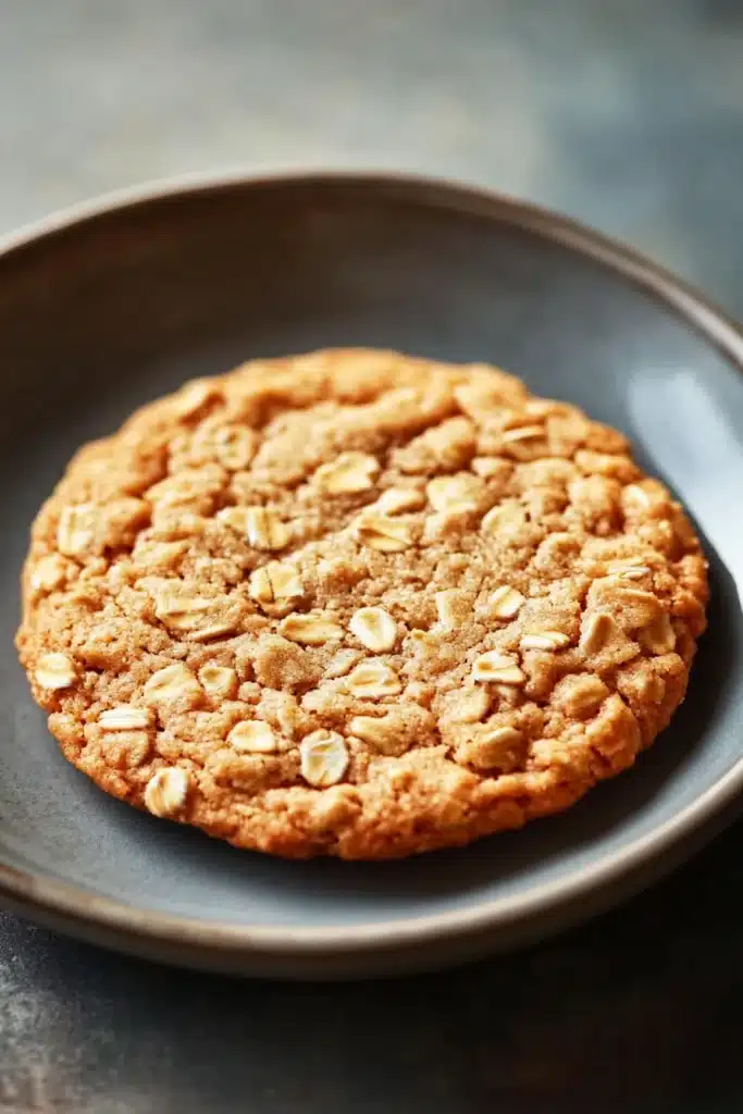 Close-up of thin and crispy oatmeal cookies on a light background