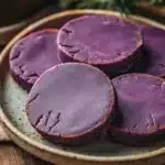 Close-up of ube shortbread cookies with a clean background