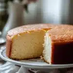 Close-up of a vanilla cake with creamy frosting in a bright kitchen by the sea.