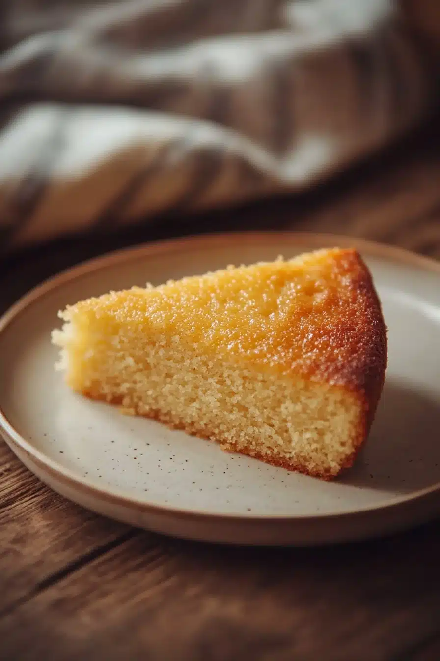 Close-up of a vanilla cake with a light, fluffy texture and no butter visible.