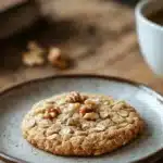 Close-up of a vanilla oatmeal latte cookie with warm lighting