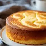 Close-up of a vanilla swirl cake with a smooth, creamy texture and golden swirls.