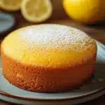 Close-up of a vegan lemon cake with a bright, appetizing appearance.