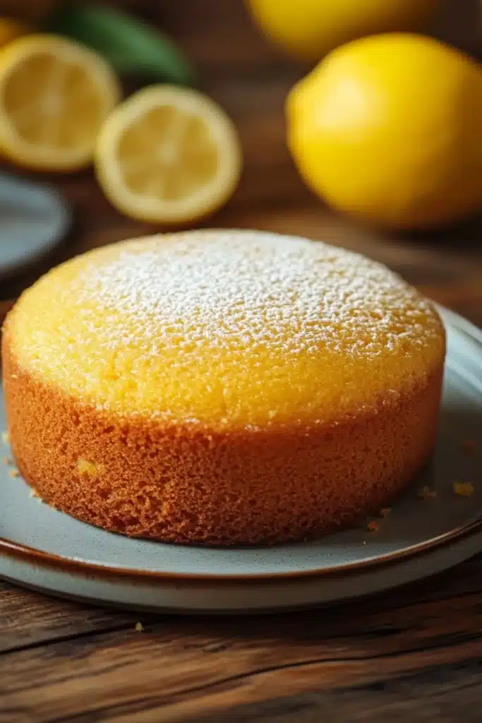 Close-up of a vegan lemon cake with a bright, appetizing appearance.