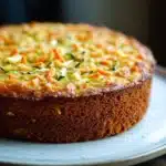Close-up of zucchini carrot apple cake with a light, moist texture and visible ingredients.