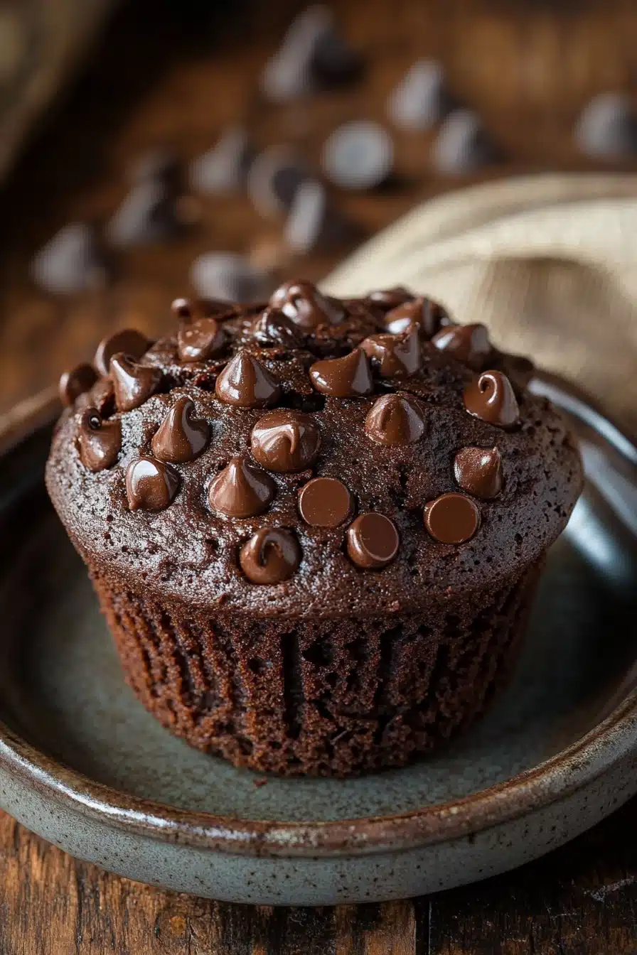 Close-up of zucchini chocolate muffins with a warm, inviting appearance