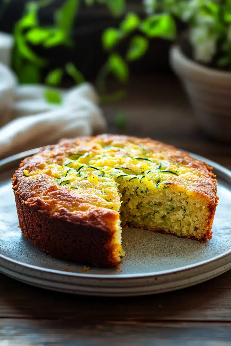 Close-up of zucchini lemon coffee cake with a light, crumbly texture and a hint of lemon zest.