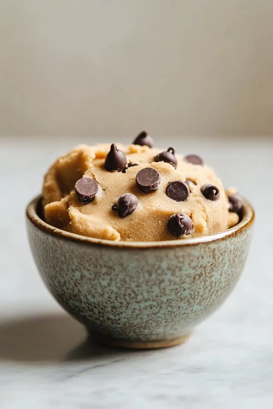 Close-up of keto edible peanut butter cookie dough with a clean background