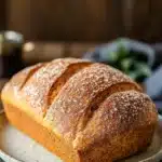 Close-up of freshly baked no knead bread with cinnamon swirls, showcasing a golden crust.