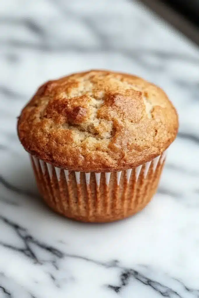 Kodiak muffin mix with yogurt - the image is a close-up of a freshly baked muffin on a white marble countertop. the muffin is golden brown in color and has a crumbly texture on top. it appears to be freshly baked and is sitting on a wooden surface with a black and white marble pattern. the background is blurred, making the muffin the focal point of the image.